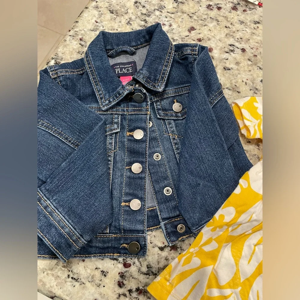 Baby Girl 3 Pieces Bundle Denim Jacket/Outfit & 1 Pc Swimsuit SZ:  All Like New